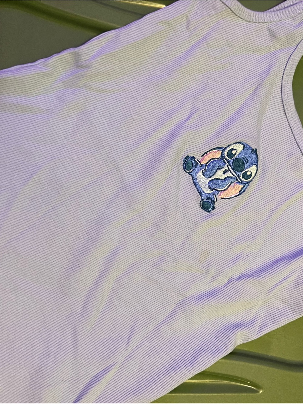 Hot Topic Blue Ribbed Tank Top with Stitch Embroidery